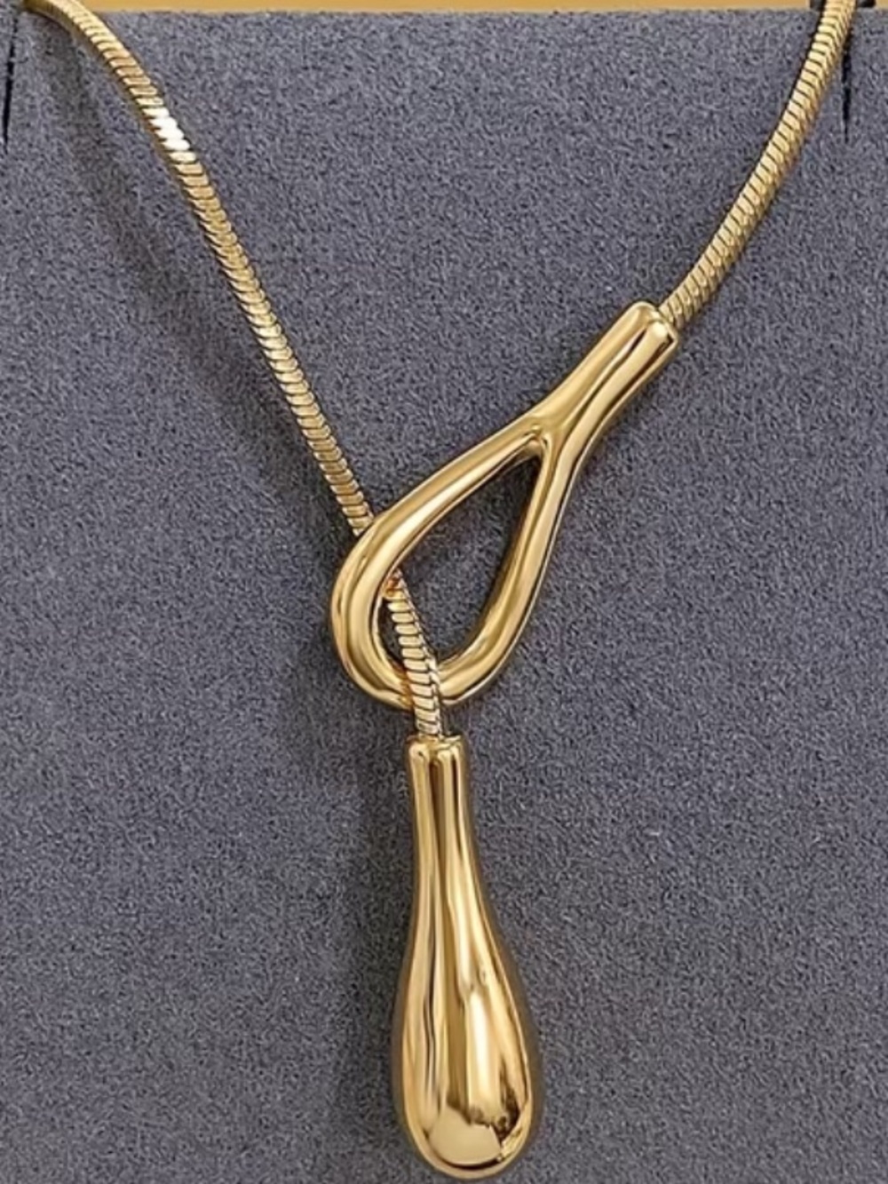Polished Gold Teardrop Lariat Necklace - Women Jewelry